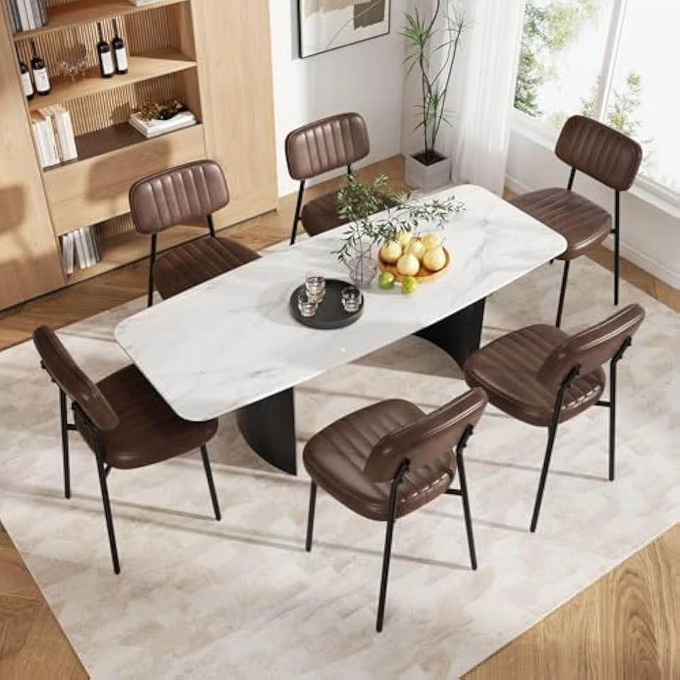 NEW Brown Leather Dining Chairs - Set of 4 (Faux Leather) - photo 2