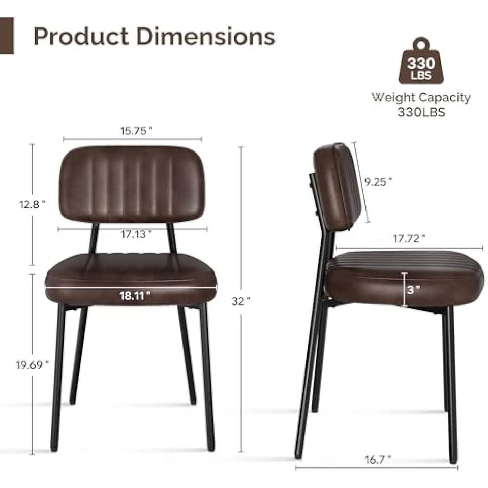 NEW Brown Leather Dining Chairs - Set of 4 (Faux Leather) - photo 3