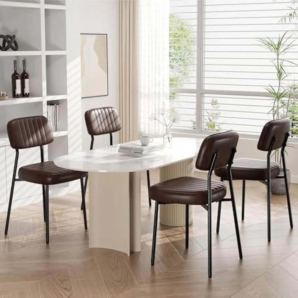 NEW Brown Leather Dining Chairs - Set of 4 (Faux Leather) - photo 4