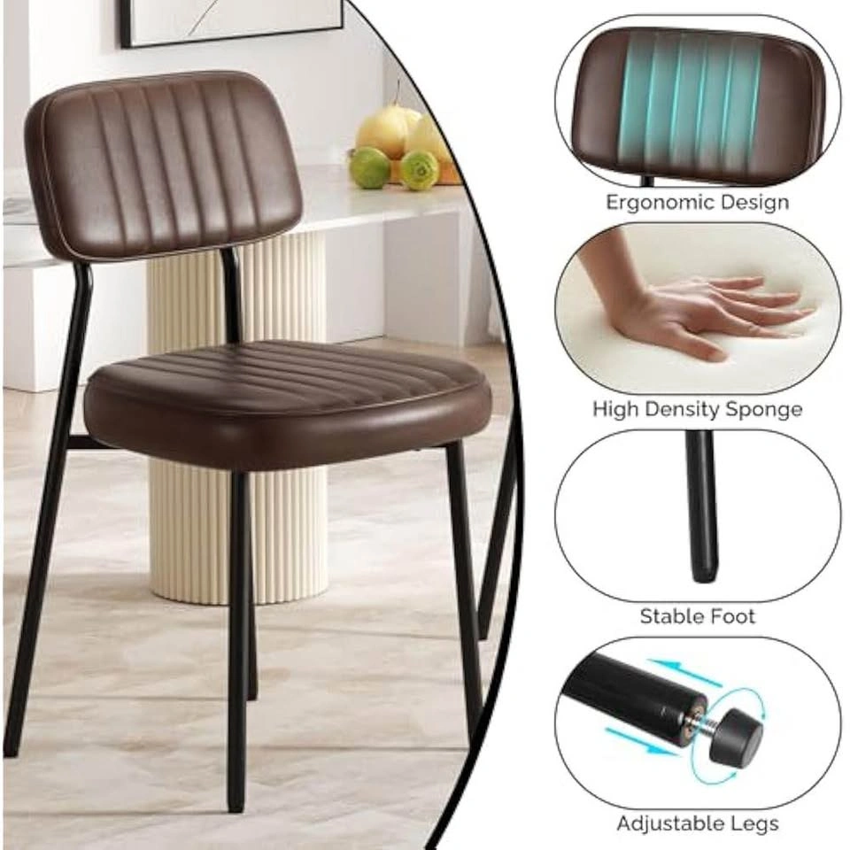 NEW Brown Leather Dining Chairs - Set of 4 (Faux Leather) - photo 5