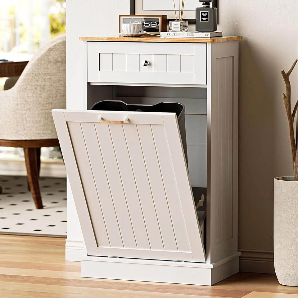 NEW White Modern Tilt-Out Trash Cabinet
