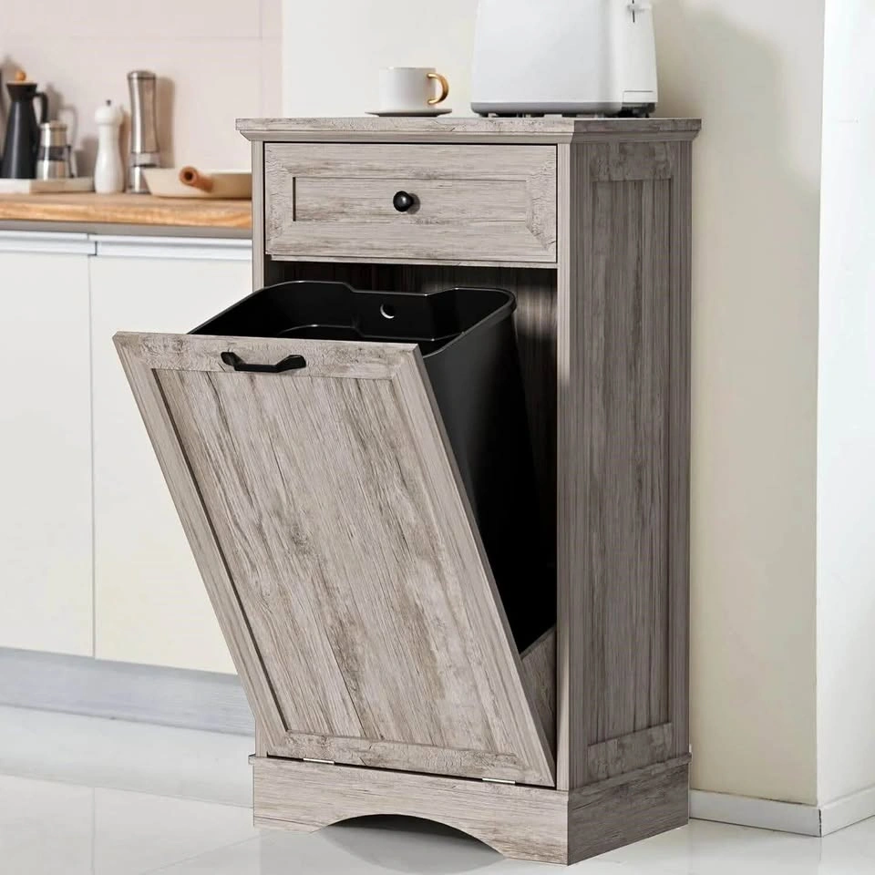 NEW Grey Tilt-Out Trash Cabinet with Drawer