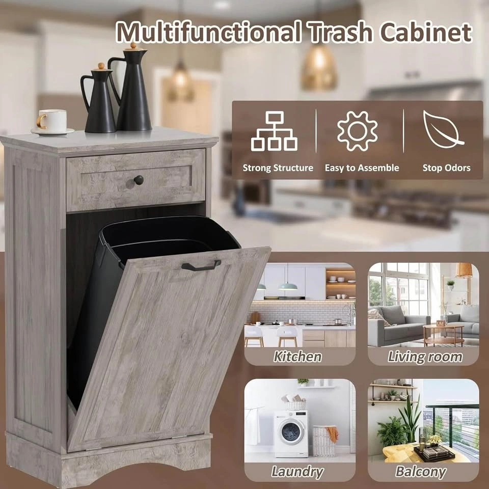NEW Grey Tilt-Out Trash Cabinet with Drawer - photo 3