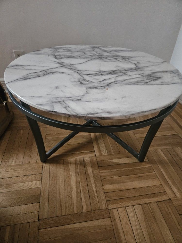 Marble Like Coffee Table. 36" In Diameter