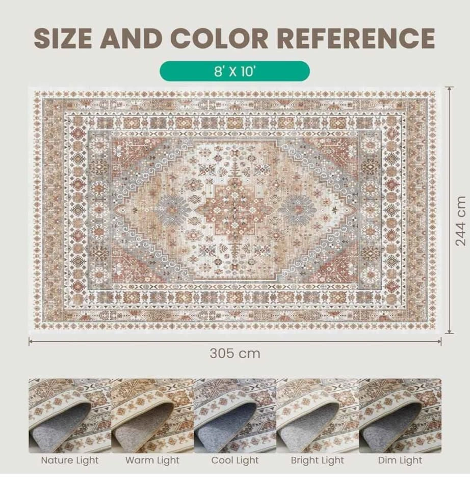 8x10 Area Rug - Vintage Style, Washable, Non-Slip - photo 4