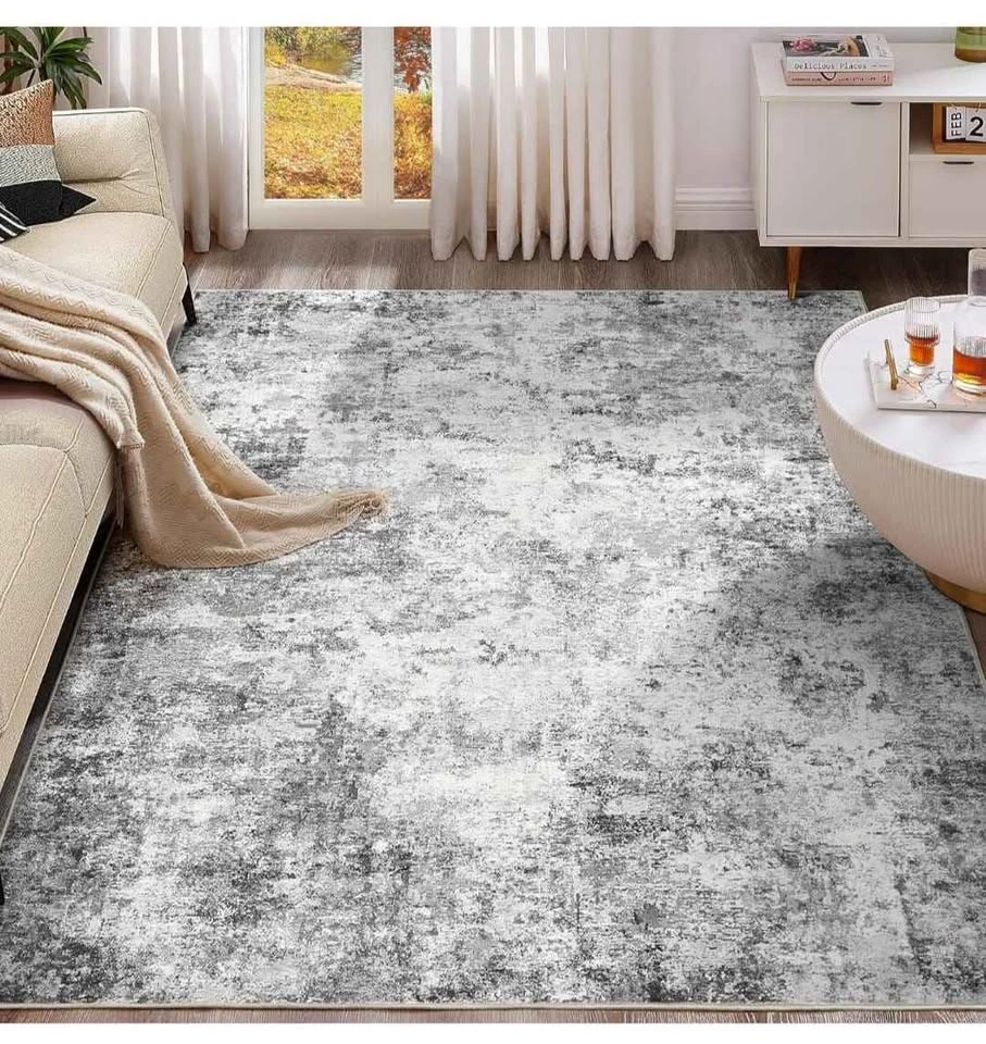 8x10 Area Rug - Washable Neutral Modern Abstract Soft Thin Rug - photo 2