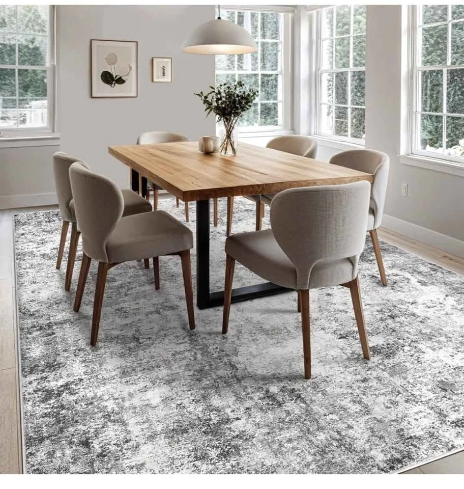 8x10 Area Rug - Washable Neutral Modern Abstract Soft Thin Rug - photo 3