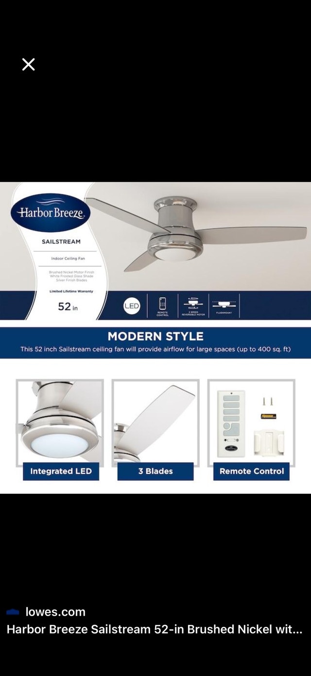 Harbor Breeze 52” Ceiling Fan – Sail Stream (Brushed Ni - photo 2