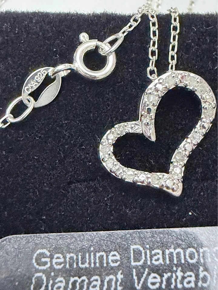 Sterling Silver 925 Heart Diamond Necklace - photo 4