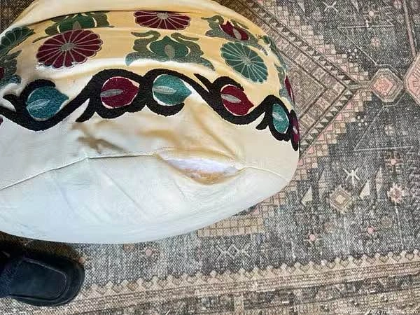 Bohemian Embroidered Cotton Floor Pouf Ottoman, Multicolor - photo 3