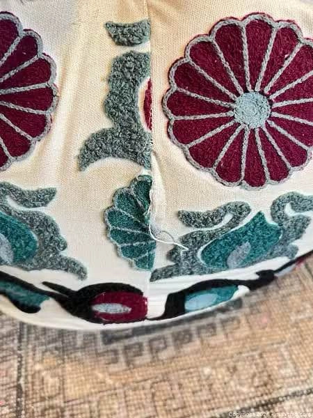 Bohemian Embroidered Cotton Floor Pouf Ottoman, Multicolor - photo 4