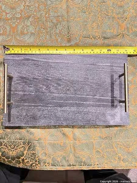 Stone Serving Tray with Brass Handles, Medium