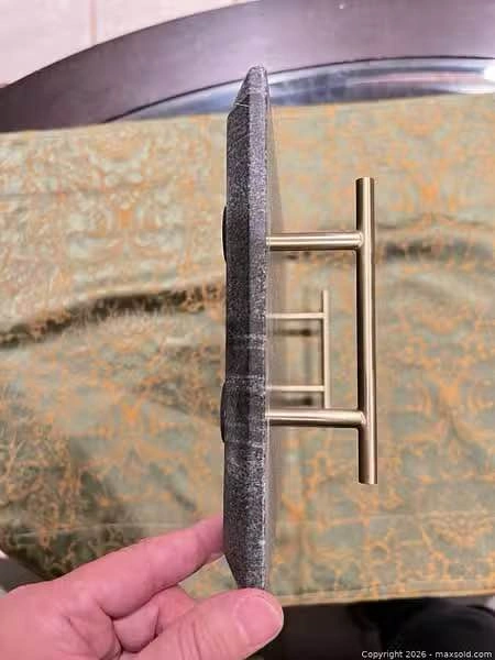 Stone Serving Tray with Brass Handles, Medium - photo 2