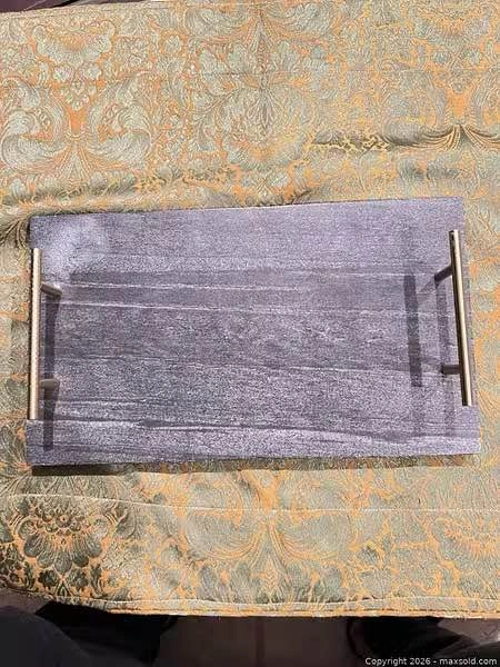 Stone Serving Tray with Brass Handles, Medium - photo 3