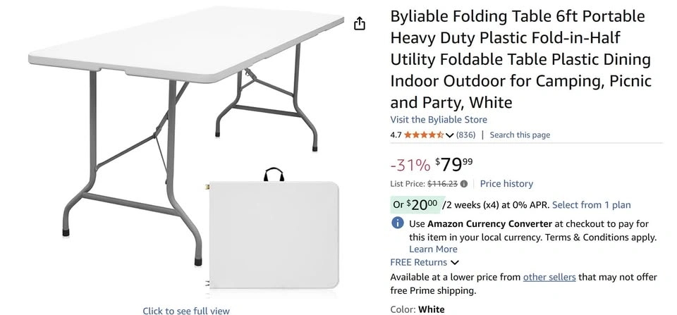 6ft Folding Table – Portable, Heavy Duty – Like New - photo 2