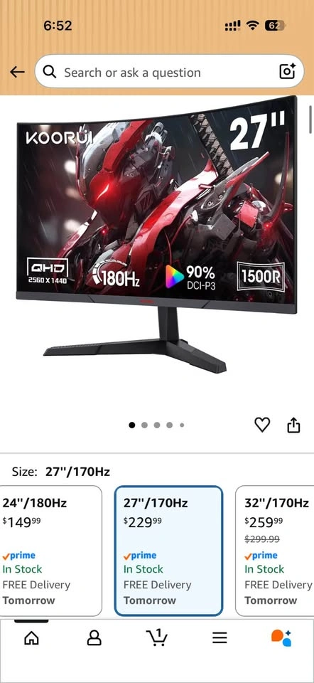 KOORUI 27" QHD 144Hz Curved Gaming Monitor - VESA Mount - photo 3
