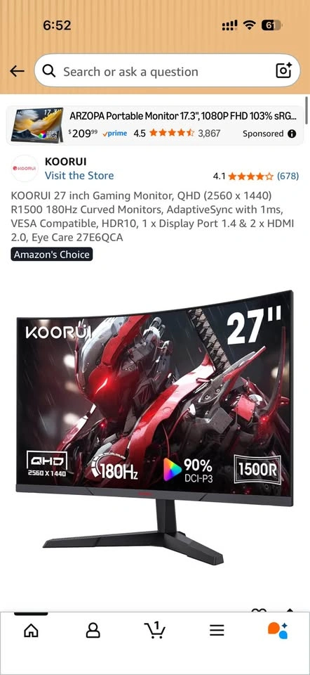 KOORUI 27" QHD 144Hz Curved Gaming Monitor - VESA Mount - photo 4