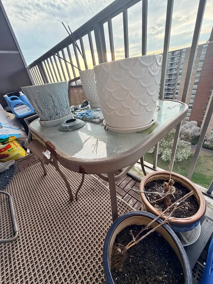 Outdoor Glass Top Patio Table with one matching chair