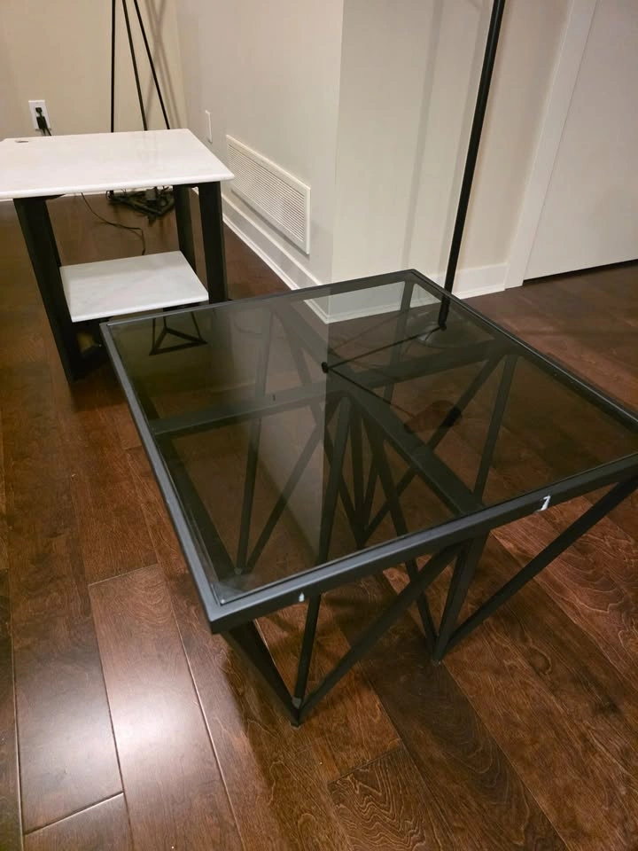 Modern Glass Top End Table - Geometric Metal Base - photo 2