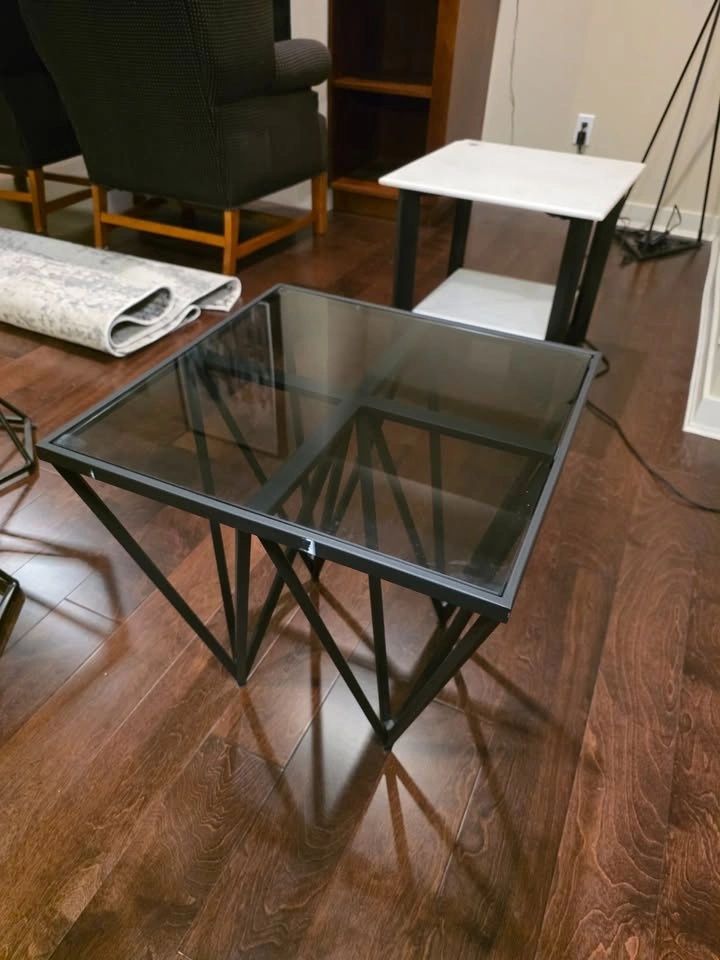 Modern Glass Top End Table - Geometric Metal Base - photo 3