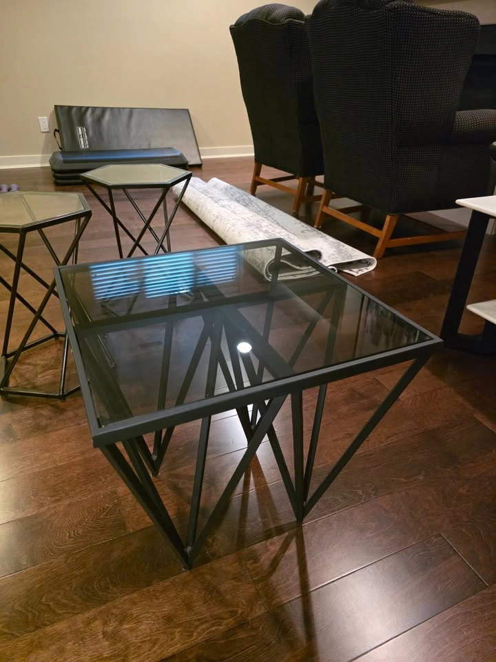 Modern Glass Top End Table - Geometric Metal Base - photo 4