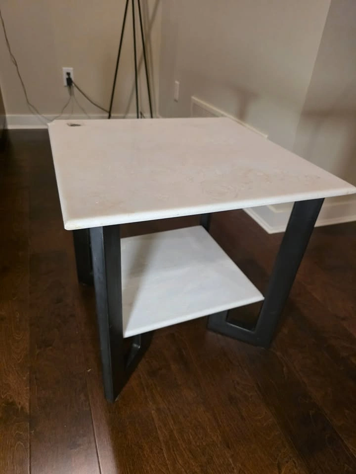 Modern 2-Tier Side Table - White Stone Top & Geometric Metal Fra - photo 2