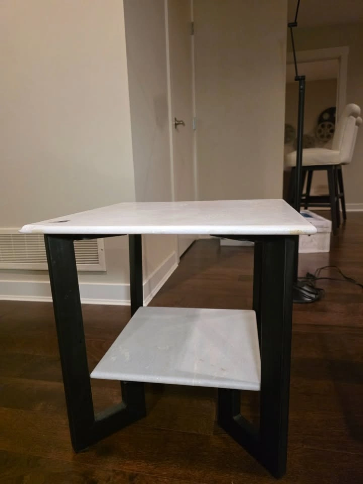 Modern 2-Tier Side Table - White Stone Top & Geometric Metal Fra - photo 3