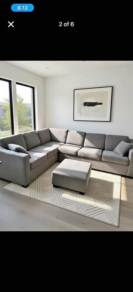 Modern Gray L-Shaped Sectional Sofa + Ottoman
