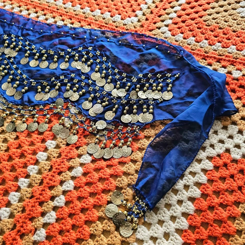 Bellydance Coin Hip Scarf Belt - Royal Blue and Gold - photo 2