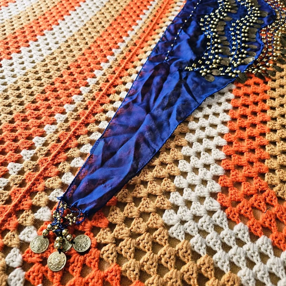 Bellydance Coin Hip Scarf Belt - Royal Blue and Gold - photo 5