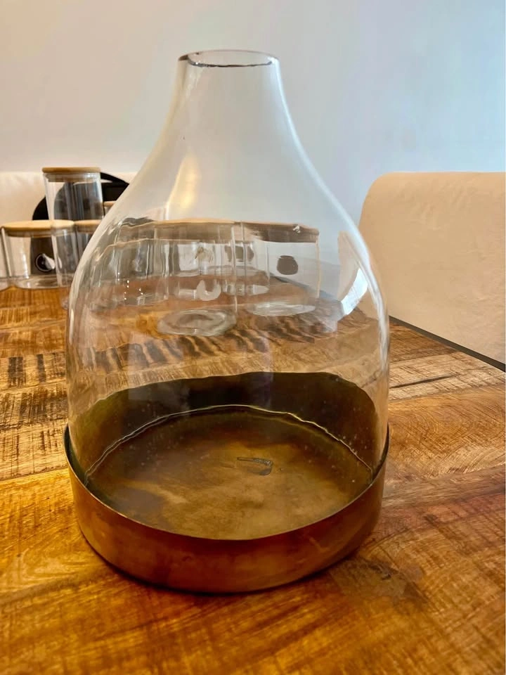 Creative Co-op Glass Cloche with Copper Tray