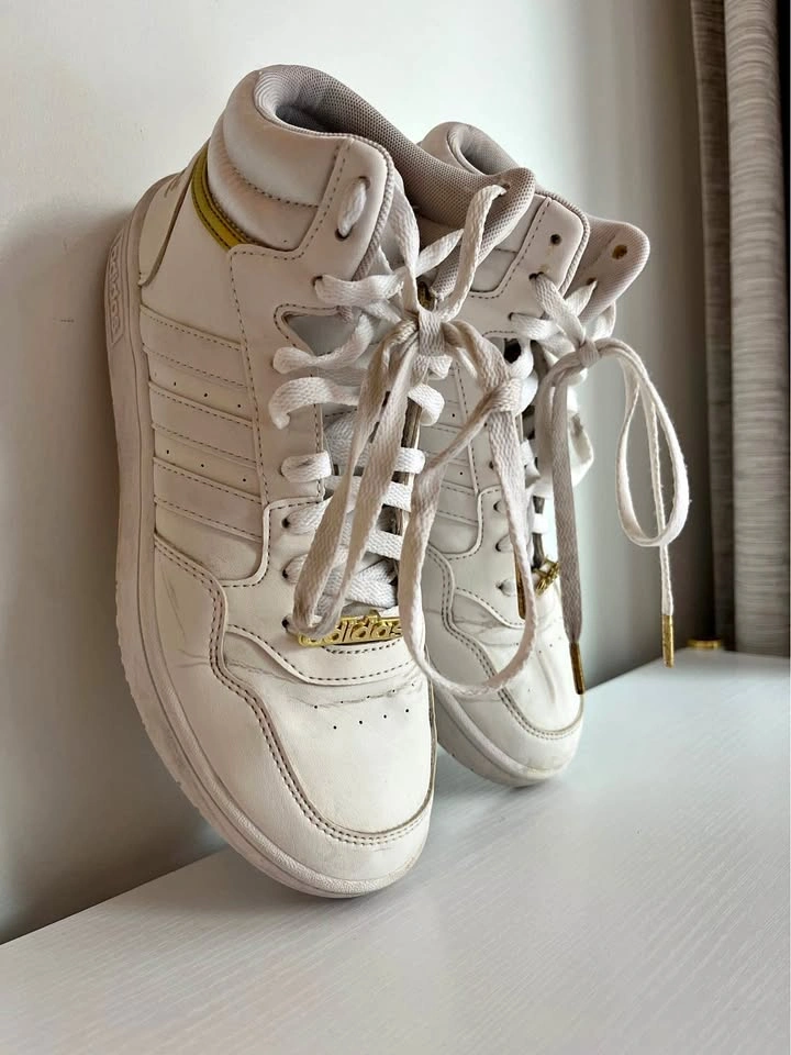 Adidas Hoops 3.0 Mid Classic Sneakers White/Gold - Women's 9