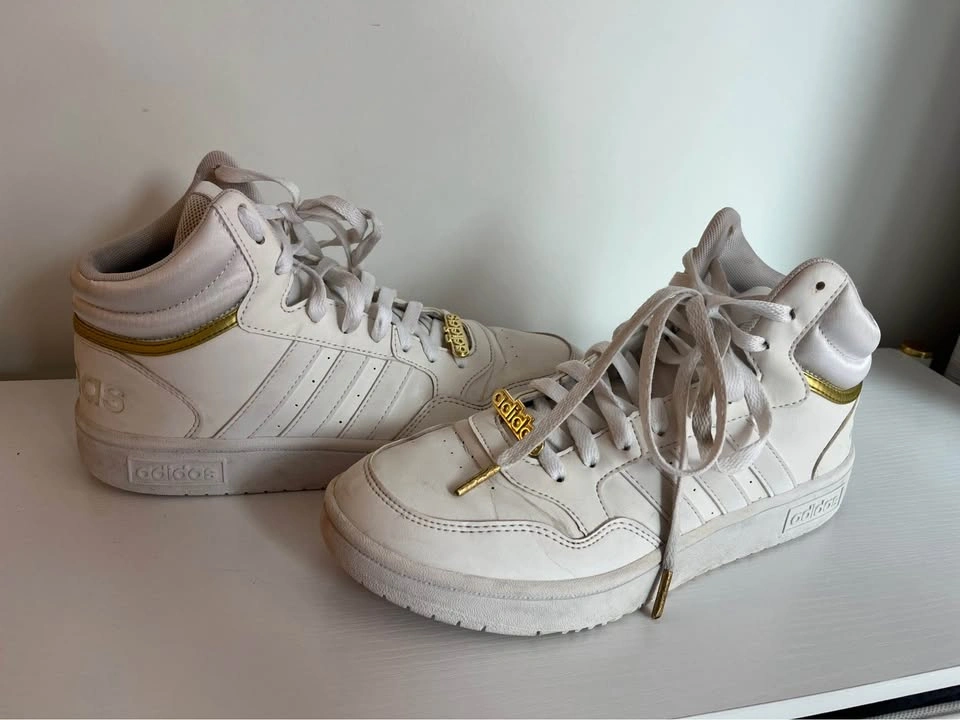 Adidas Hoops 3.0 Mid Classic Sneakers White/Gold - Women's 9 - photo 2