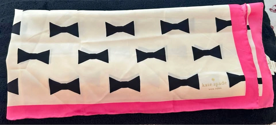 Kate Spade Silk Scarf - Pink & Cream Bow Print 35"
