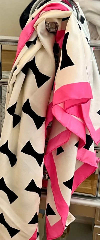 Kate Spade Silk Scarf - Pink & Cream Bow Print 35" - photo 2