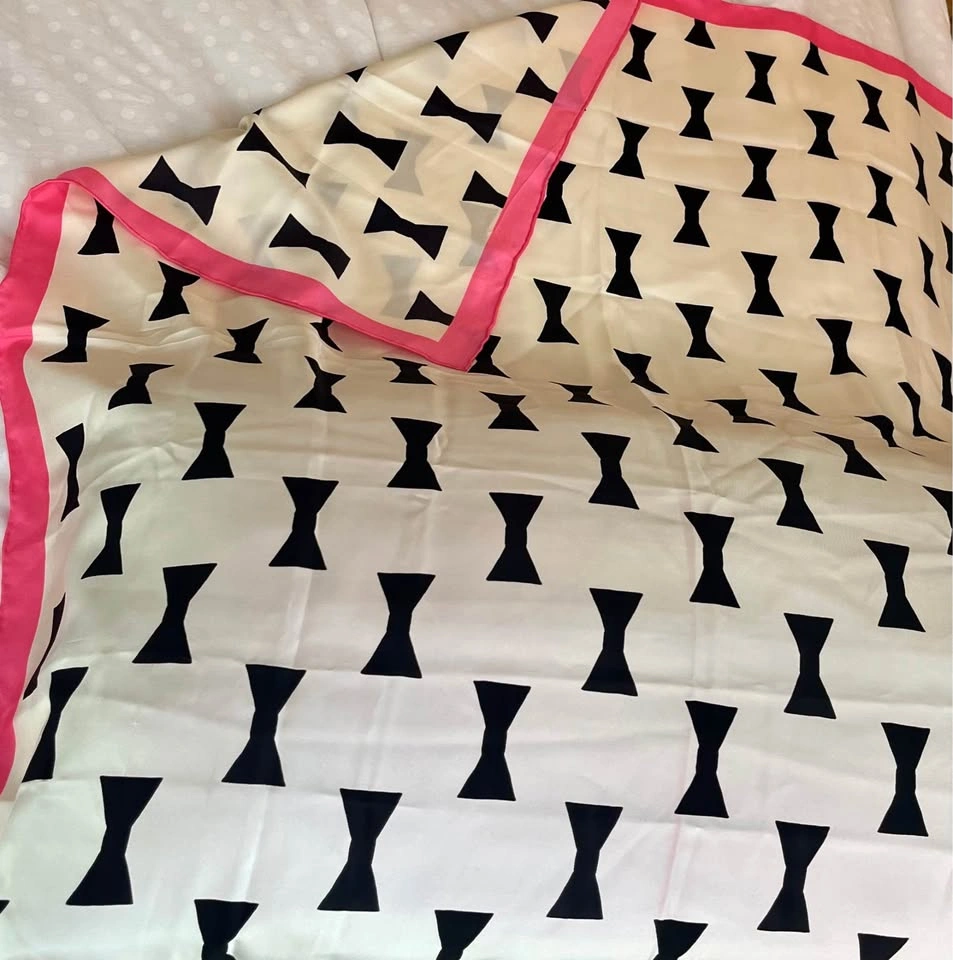 Kate Spade Silk Scarf - Pink & Cream Bow Print 35" - photo 3