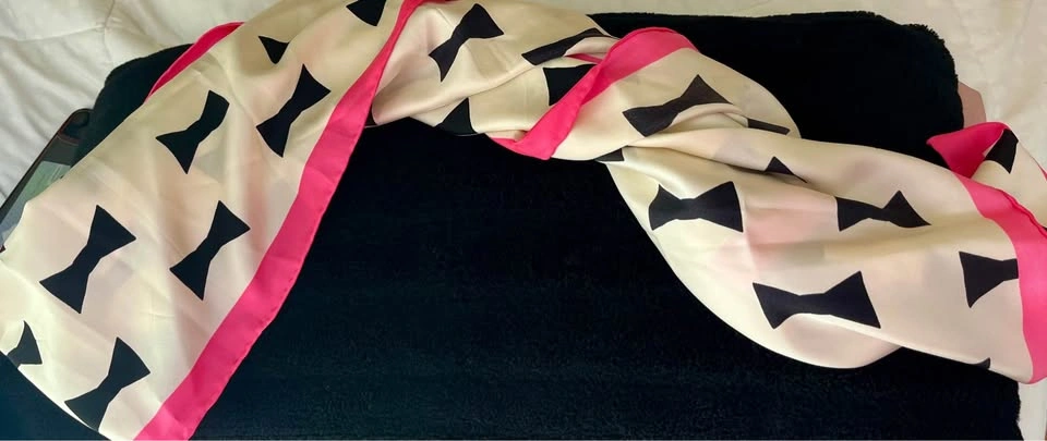 Kate Spade Silk Scarf - Pink & Cream Bow Print 35" - photo 4