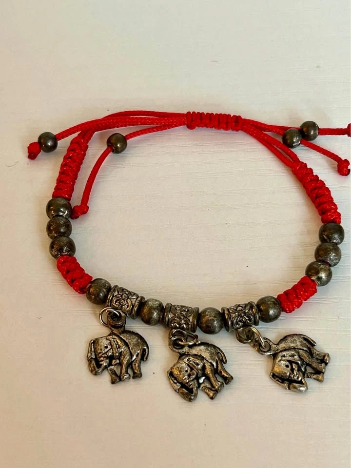 Red Cord Elephant Charm Bracelet