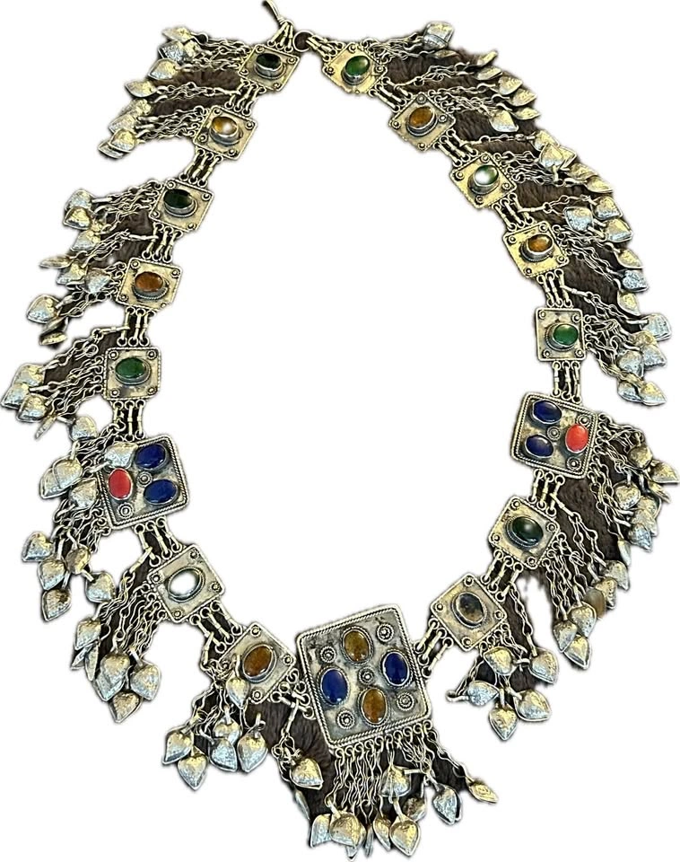 Boho Statement Belt Silver Tone Multicolor Charm Fringe Belt