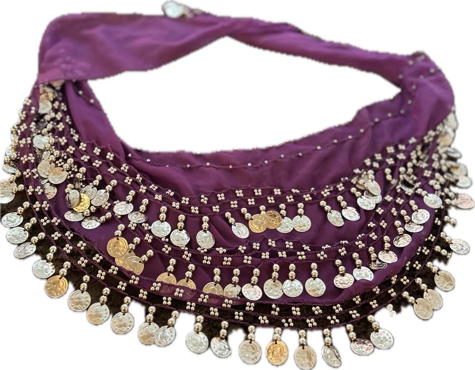 Purple Belly Dance Hip Scarf with Coins and Beads - photo 2