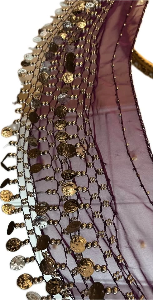 Purple Belly Dance Hip Scarf with Coins and Beads - photo 3