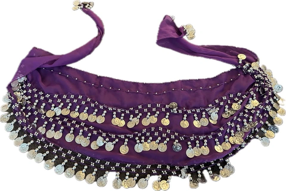 Purple Belly Dance Hip Scarf with Coins and Beads - photo 4