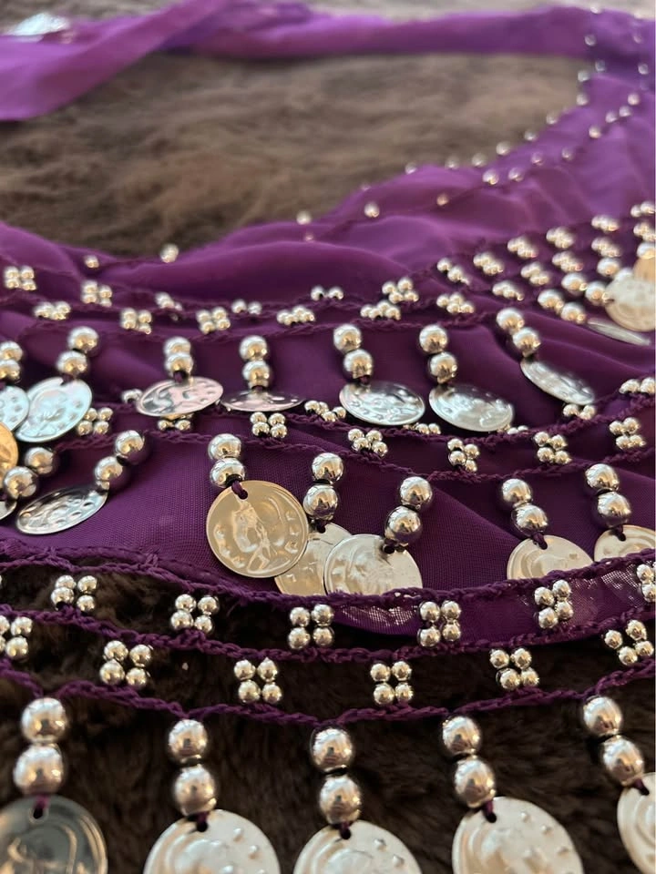 Purple Belly Dance Hip Scarf with Coins and Beads - photo 5