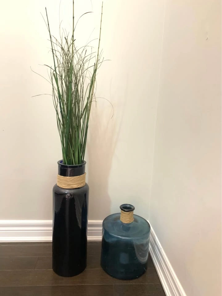 Decorative Vases Set Black and Blue with Rope Detail - photo 2