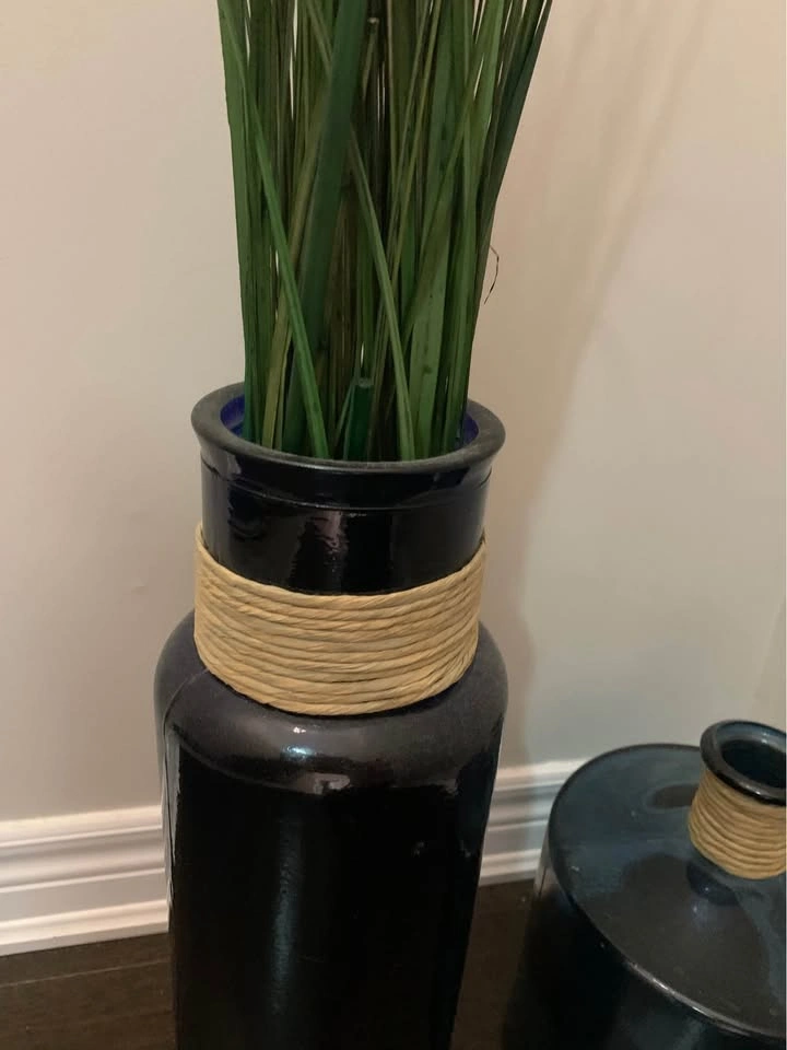 Decorative Vases Set Black and Blue with Rope Detail - photo 3