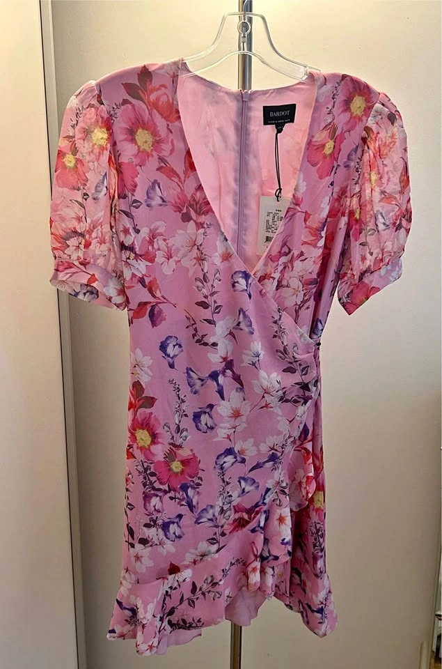 Revolve Bardot Pink Floral Wrap Dress XS New With Tags