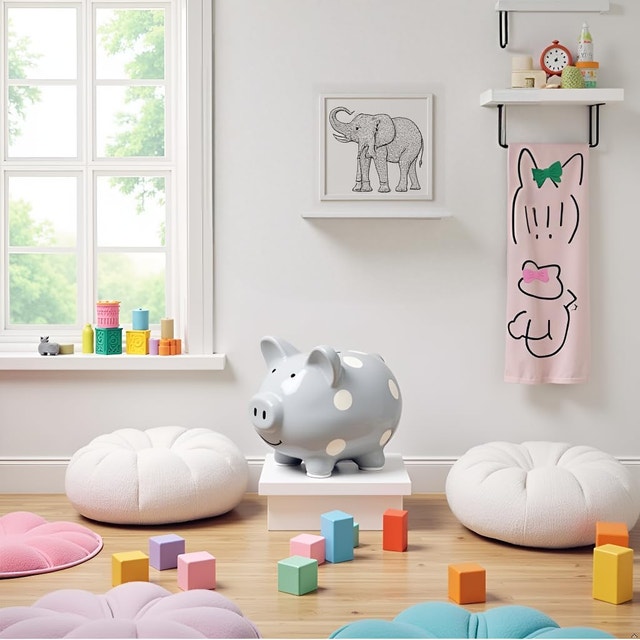 Ceramic Piggy Bank, Gender Neutral Grey Nursery Décor - photo 4