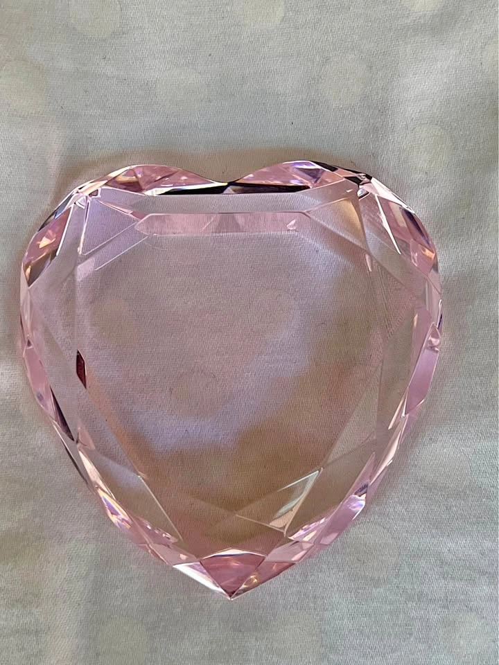 Rosenthal Pink Crystal Heart Paperweight - Faceted - With Box