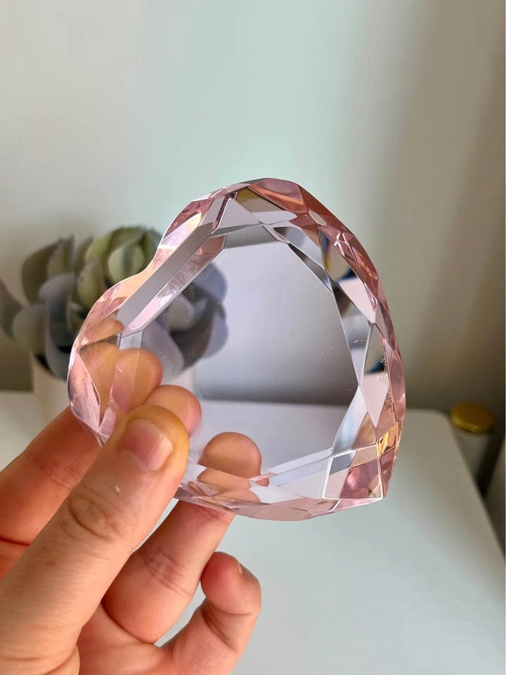 Rosenthal Pink Crystal Heart Paperweight - Faceted - With Box - photo 2
