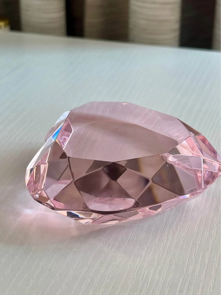 Rosenthal Pink Crystal Heart Paperweight - Faceted - With Box - photo 4